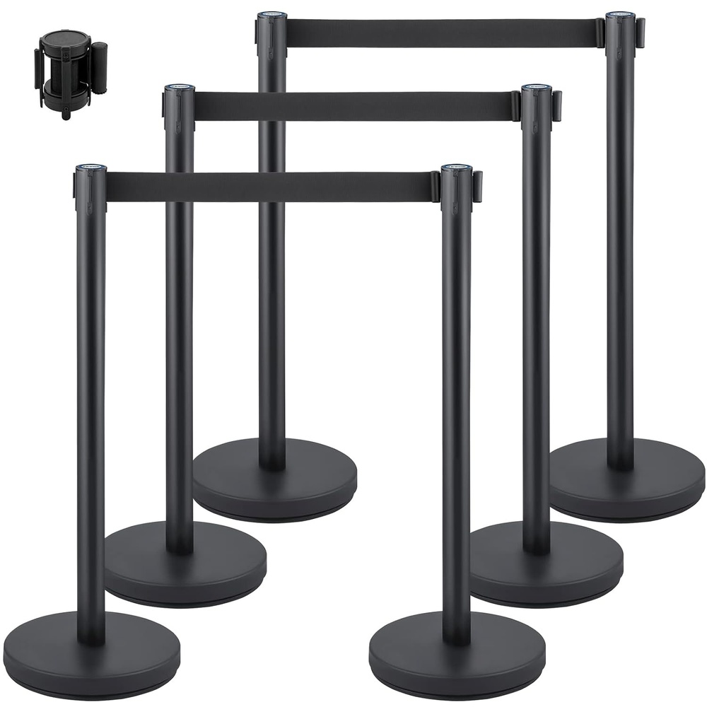 image:imageVEVOR Crowd Control Stanchion Set Stanchion Set with 66 ft2 m Black Retractable Belt Black Crowd Control Barrier wConcrete and Metal Base  Easy Connect Assembly 46 Pcs