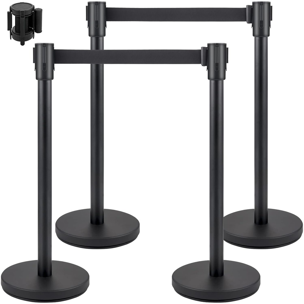 image:imageVEVOR Crowd Control Stanchion Set Stanchion Set with 66 ft2 m Black Retractable Belt Black Crowd Control Barrier wConcrete and Metal Base Easy Connect Assembly 44 Pcs