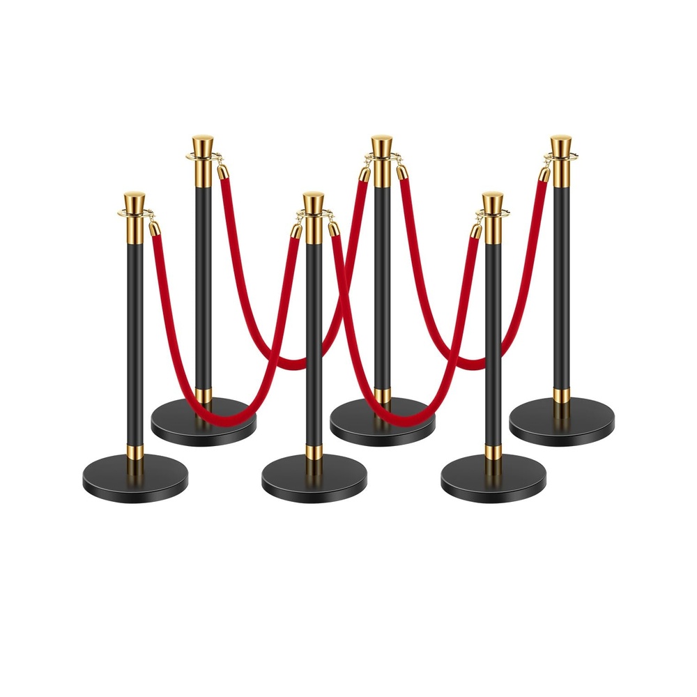 image:imageVEVOR Crowd Control Stanchion Set of 2 Pieces Stanchion Set Stanchion Set with 5 ft15 m Black Velvet Rope Silver Crowd Control Barrier wSturdy Concrete and Metal Base Easy Connect AssemblyRed Rope