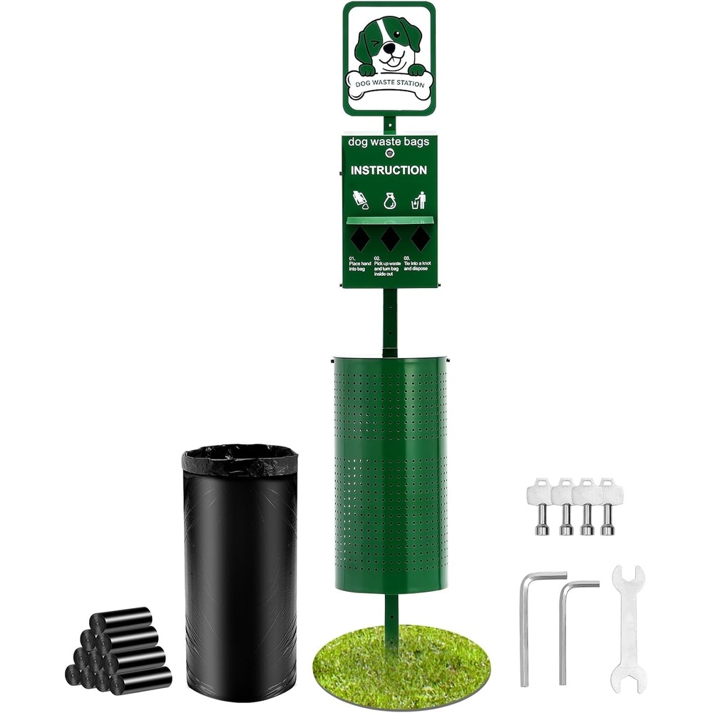 image:imageVEVOR Dog Poop Trash Can With 50 Liner Bags 115 Gallons Outdoor Waste Bin With Lid amp Liner Clip for Pet Waste Station Disposal Container for Garden Backyard ParkPet Waste Station