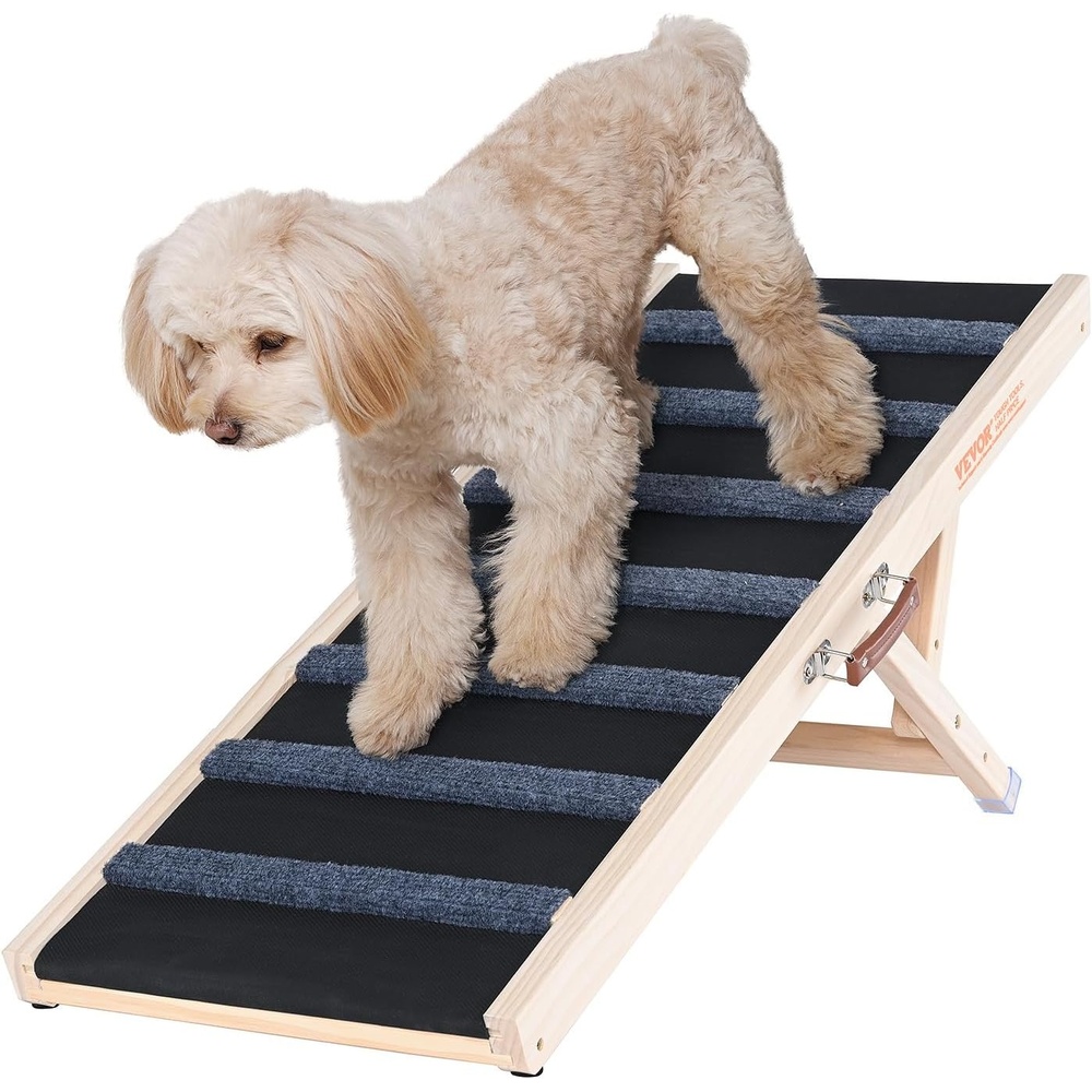 image:imageVEVOR Dog Ramp Folding Pet Ramp for Bed Adjustable Dog Ramp for Small Large Old Dogs amp Cats Wooden Pet Ramp with 413 Long Ramp Adjustable from 1377 to 2559 Suitable for Couch Sofa Car393x157x18 in
