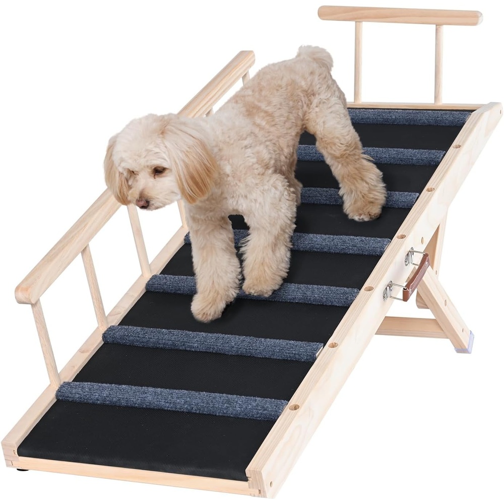image:imageVEVOR Dog Ramp Folding Pet Ramp for Bed Adjustable Dog Ramp for Small Large Old Dogs amp Cats Wooden Pet Ramp with 413 Long Ramp Adjustable from 1377 to 2559 Suitable for Couch Sofa Car472x165x24 in