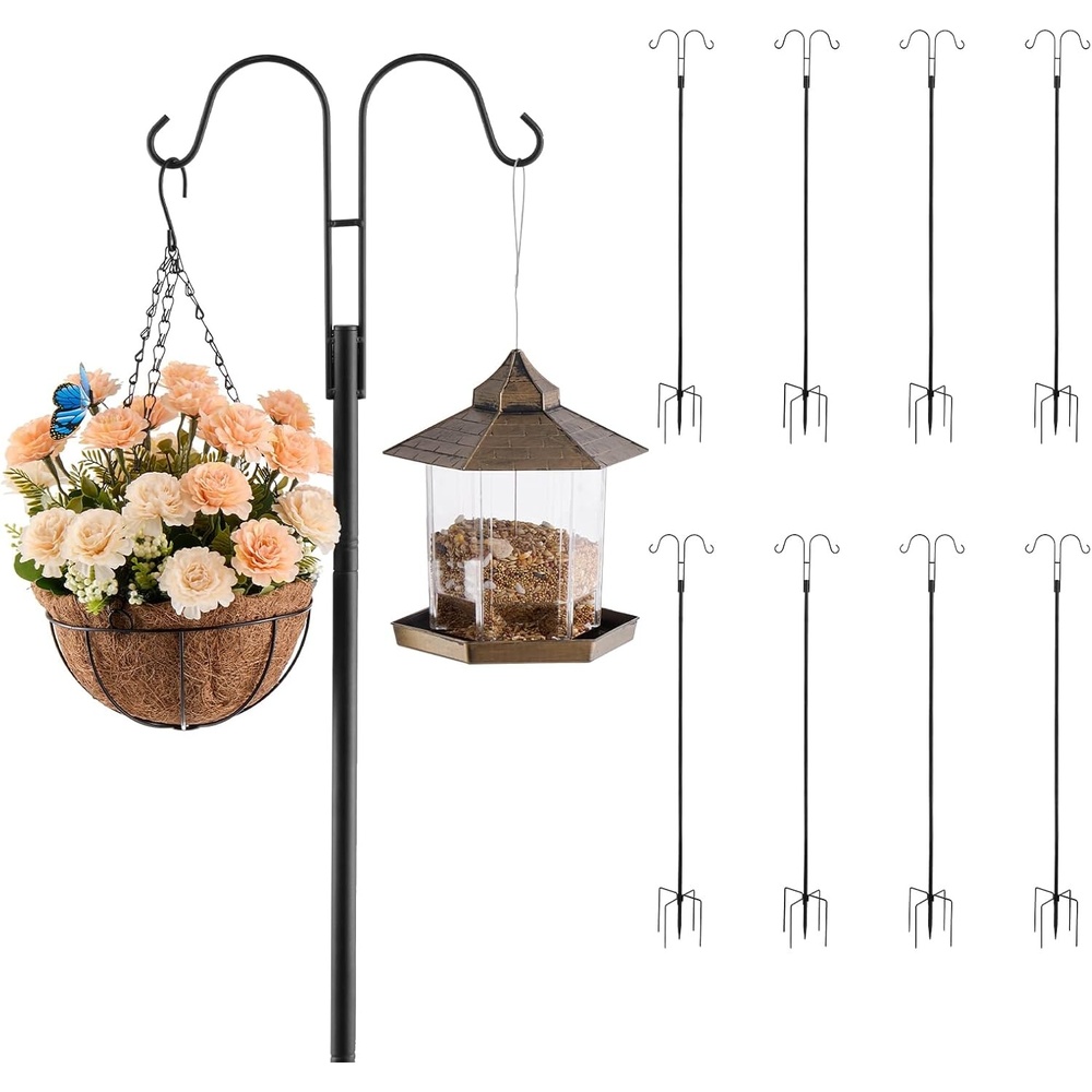 image:imageVEVOR Double Shepherds Hooks for Outdoor 8 Pack 76 Inch Heavy Duty Bird Feeder Pole 34 Inch Thick Garden Hooks for Hanging Hummingbird Feeder Plant Baskets Solar Light LanternsWind Chimes
