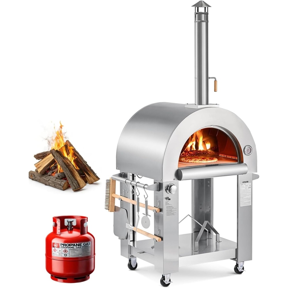 image:imageVEVOR Dual Fuel Giant Pizza Oven Outdoor 26 Artisan Large Pizza Ovens Pellet amp Propane Gas Kiln Pizza Maker with Wheels Pizza Stone Multi Fuel Cooker for Camping amp Backyard  Pellet amp Propane Gas Kiln Pizza Maker with Wheels Pizza Stone Multi Cooker for Camping amp Backyard