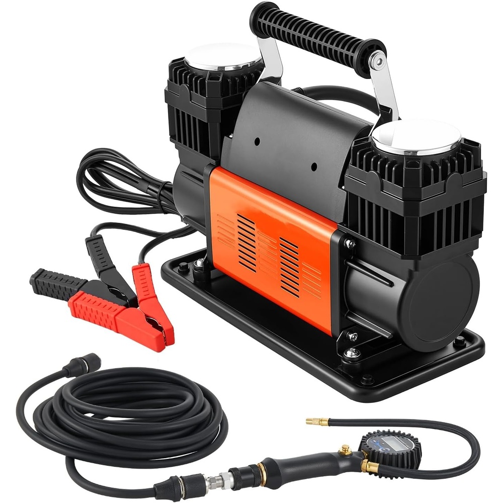 image:imageVEVOR DualCylinder Heavy Duty Air Compressor 106CFM Portable Tire Inflator 12V 150PSI Offroad Air Pump with Digital Pressure Gauge amp Adapters for Truck Car SUV 4 x 4 Vehicle RV106 CFM DualCylinder