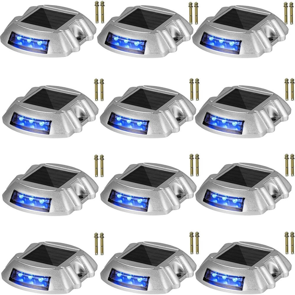 image:imageVEVOR EVOR Driveway Lights 24Pack Solar Driveway Lights White with Screw Solar Deck Lights Outdoor Waterproof Wireless Dock Lights 6 LEDs for Path Warning Garden Walkway Sidewalk StepsWhiteBlue