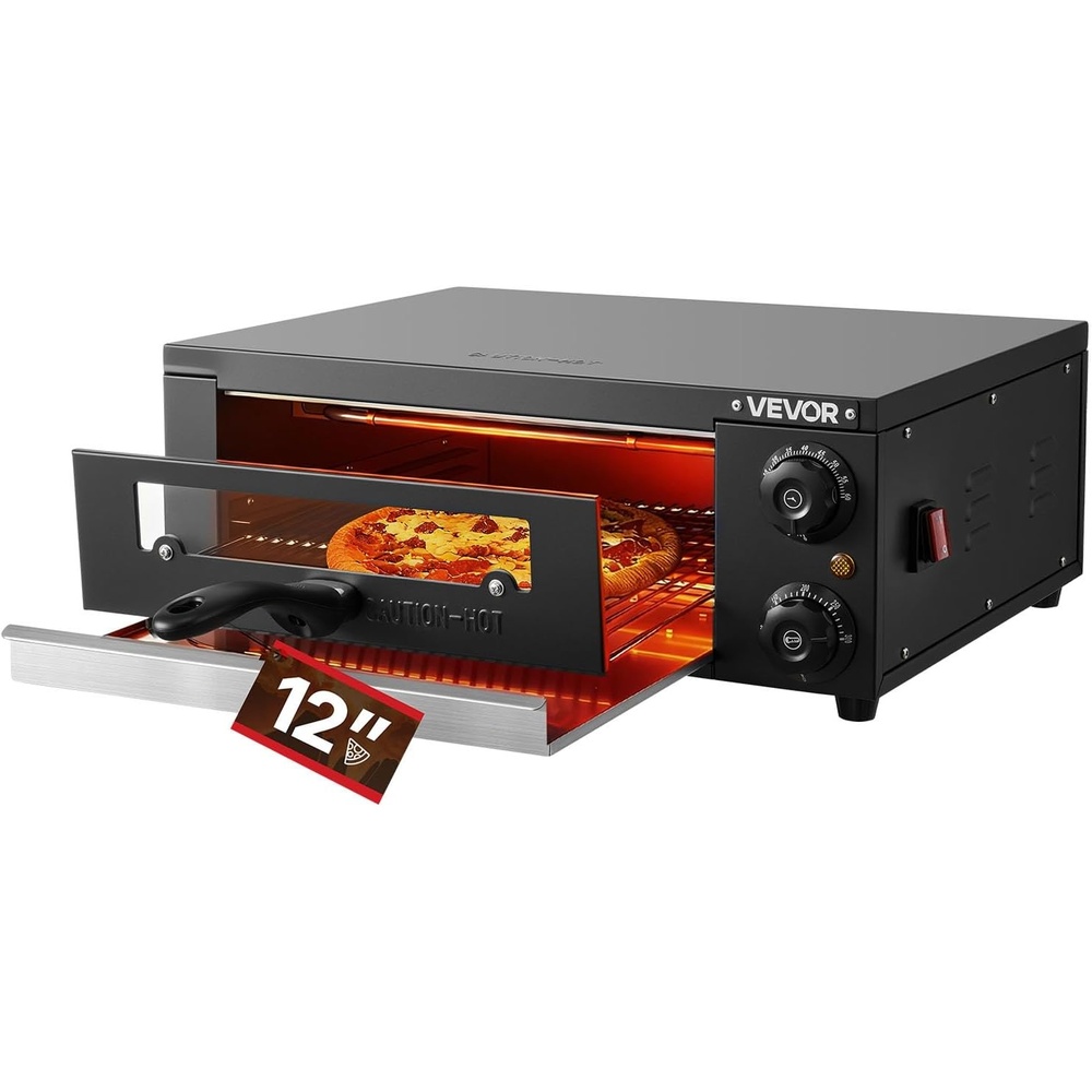 image:imageVEVOR Electric Pizza Oven 12 in Countertop Pizza Oven 77 to 572F Temp Range 1450W Indoor Pizzas Maker wTiming amp Temp Control Pizzas Cooker wDual Heat Tube Grill Rack for Kitchen amp Commercial
