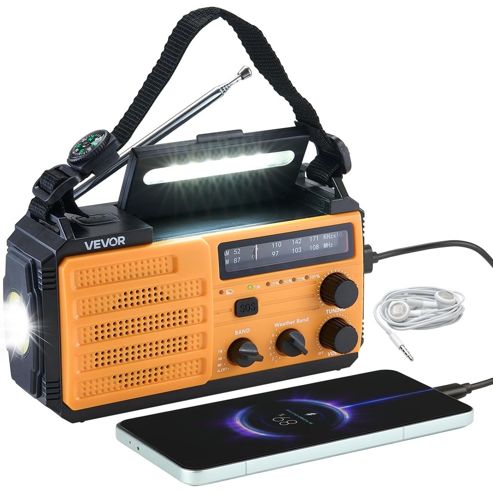 image:imageVEVOR Emergency Weather Radio 4000mAh Battery FMAMWBNOAA Alert Solar Hand Crank Emergency Radio with USB Charging Cable SOS Alarm and Flashlight Portable for Outdoor Emergencies Camping8000mAh  Reading Light