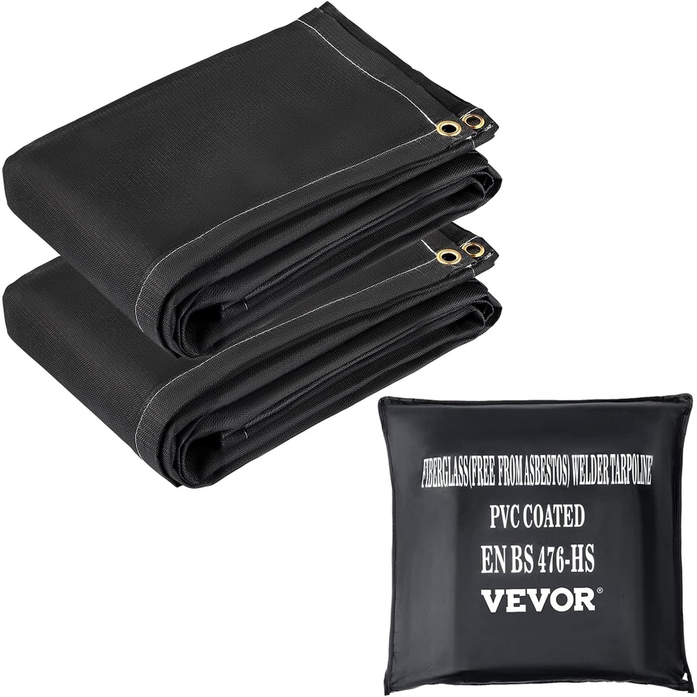 image:imageVEVOR Fire Blankets 2 Pack Welding Blankets 6 x 10 Fire Suppression Blanket 1022 F Flame Retardant Blanket Black Fire Emergency Blankets Fiberglass Fire Retardant Blanket with 8 Brass GrommetsBlack