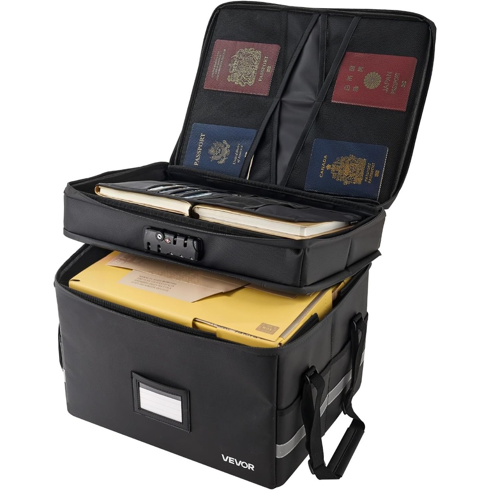 image:imageVEVOR Fireproof Document Box 1832  Heat Insulated Fireproof amp Waterproof Box with Lock Portable TwoLayer File Storage Organizer Home Office Travel Use for Passports Important Documents Files1653 x 1318 x 1377 in
