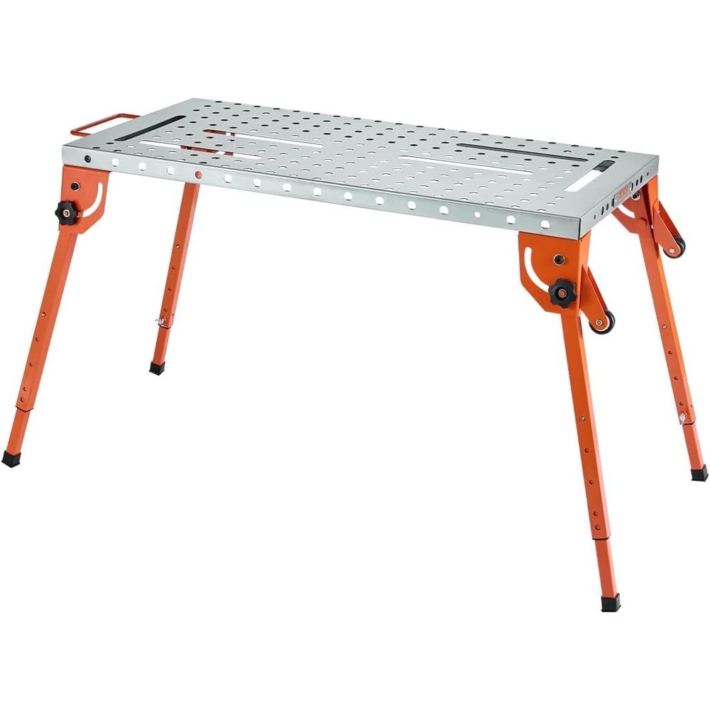 image:imageVEVOR Foldable Welding Table 44 x 21 500LBS Capacity Welding Workbench with 4Level Adjustable Height Carbon Steel Work Bench with 6 Tool Slots amp 063 Fixture Holes for Welding Assembly Repair