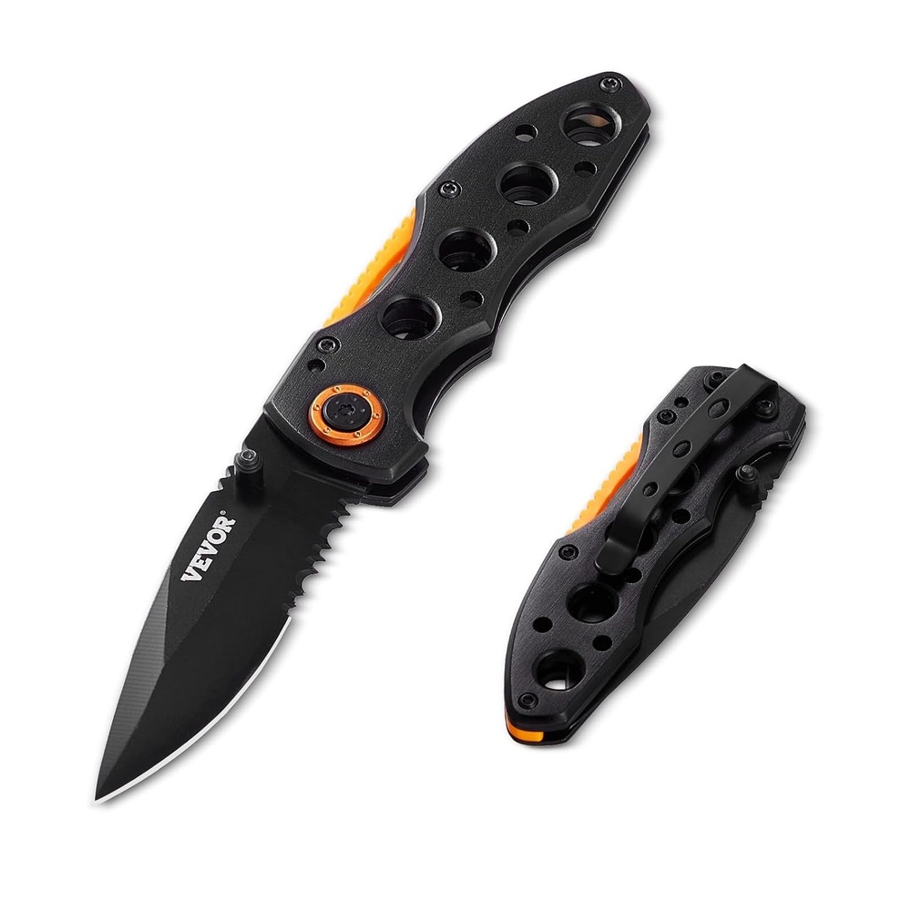 image:imageVEVOR Folding Pocket Knife 3 inch 7Cr17Mov Blade Aluminum Handle Small EDC Knife with Pocket Clip Sharp Camping Survival Hiking Knife 28 oz Easy to Carry for Men Women