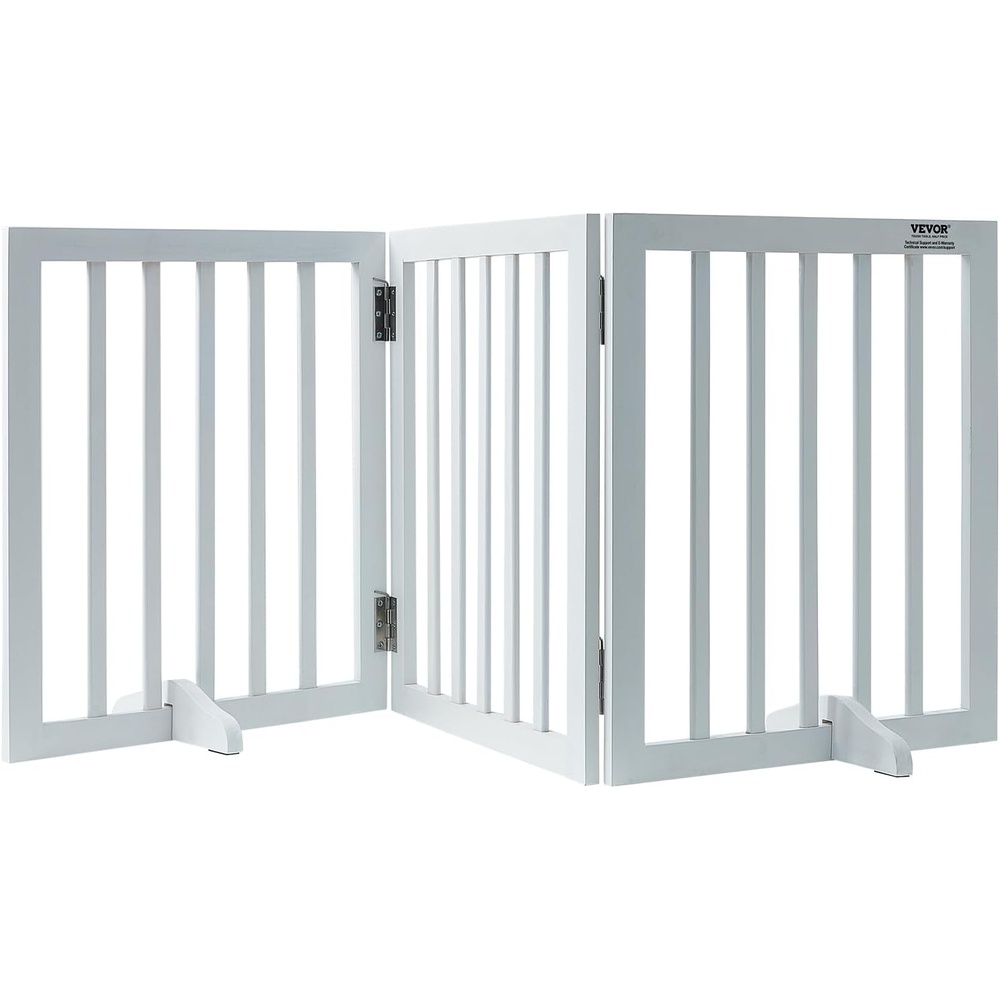 image:imageVEVOR Freestanding Pet Gate Wooden 24 H x 80 W 4Panel Foldable Gate for Wide amp Narrow Passageways Expandable Dog Barrier with Silent Foot Support WhiteWhite