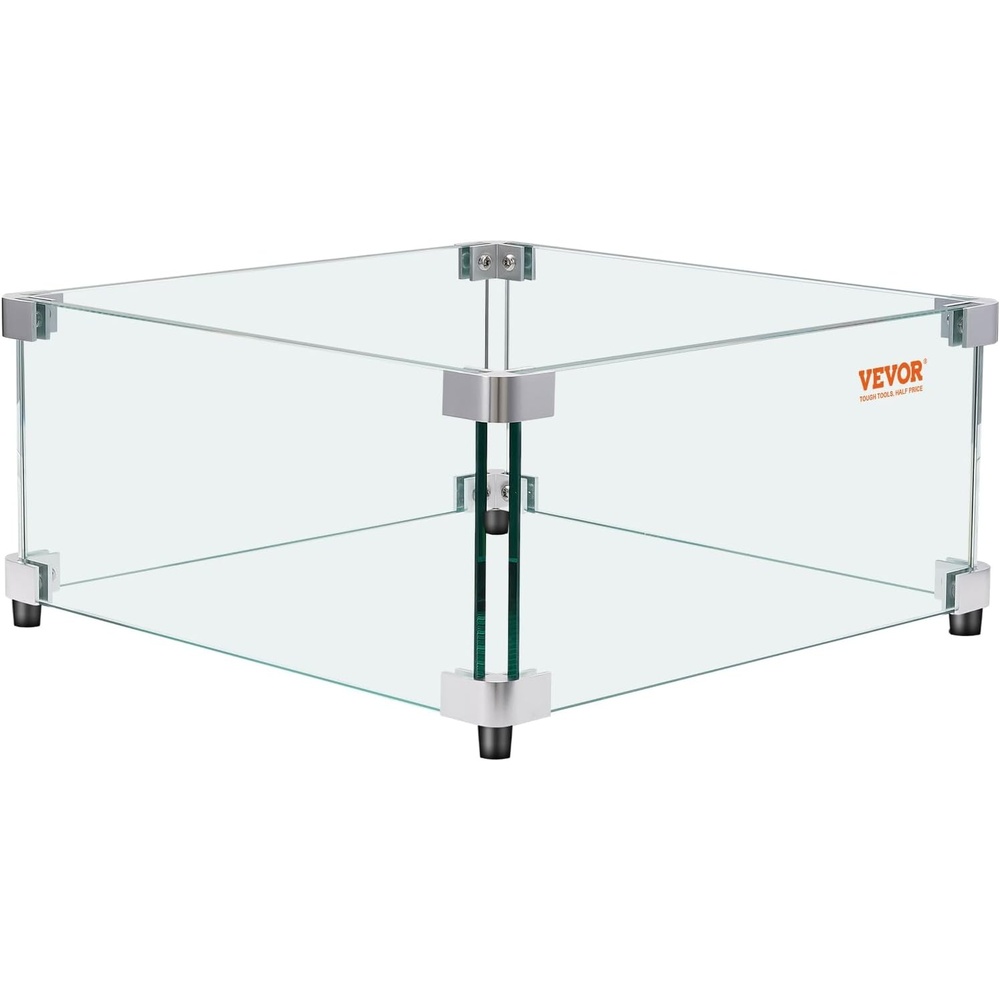 image:imageVEVOR Gas Fire Pit Wind Guard for Square Fire Table 15 x 15 x 7 inch Clear Tempered Wind Guard for Firepits 031 inch Thick Square Glass Shield Glass Panel with Hard Corner Bracket amp FeetSquare 19 x 19 x 75 inch