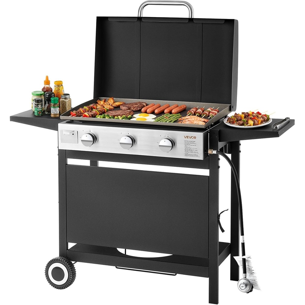 image:imageVEVOR Gas Griddle 4Burner Flat Top Grill 36 inch Grill Plate Foldable Propane Griddle with Wheels 60000 BTU Outdoor Flat Top Grills for PanFrying Grilling StirFrying amp BBQ Pulse IgnitionCart With Lid