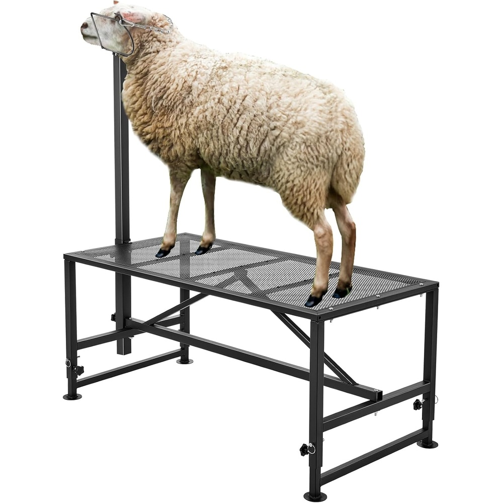 image:imageVEVOR Goat Milking Stand 47x23 inch Livestock Stand Metal Sheep Milking and Shearing Stand 21 to 33 Adjustable Height with Headpiece and Nose Loop 500lbs Loading Weight BlackBlack 47x23inch Goat Stand