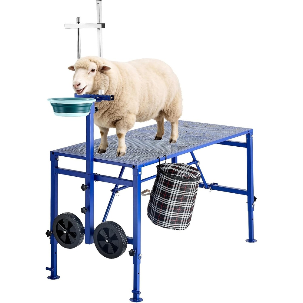 image:imageVEVOR Goat amp Sheep Stand 51x23 inch Livestock Stand Metal Livestock Milking and Shearing Stand 21 to 33 Adjustable Height with Headpiece and Nose Loop 500lbs Loading Weight BlackBlue