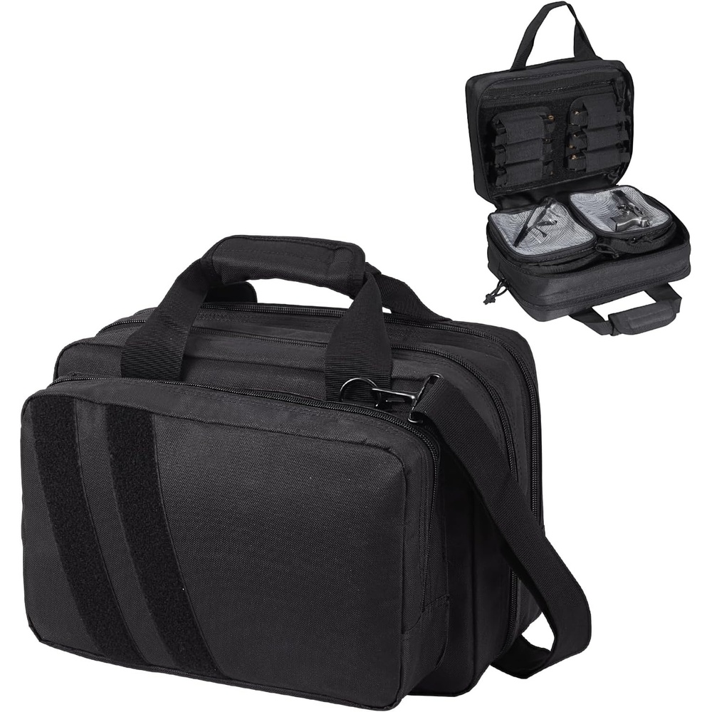 image:imageVEVOR Gun Bag with Detachable Baffles amp 6 Magazines Shooting Handgun Bag for Outdoor Hunting Shooting Pistol Bag Case 2 Removable Pistol Bags Brown 13 x 79 x 91 inBlack