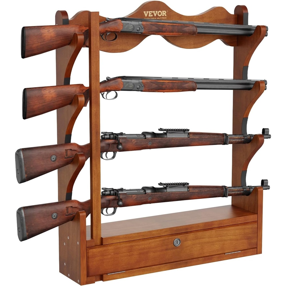 image:imageVEVOR Gun Rack Wood Gun Rack Wall Mount Gun Display Rack Holds 4 Rifles Shotguns 132 lb Heavy Duty Wall Storage Display Rifle Rack with Soft Padding