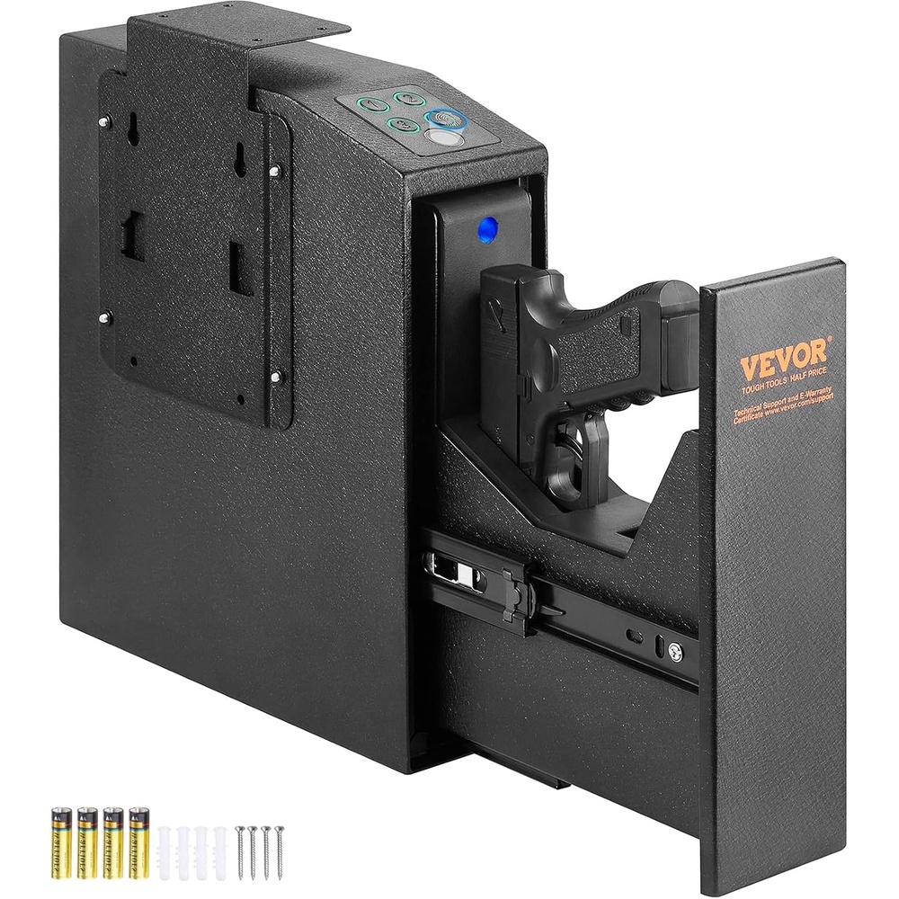 image:imageVEVOR Gun Safe for Pistols Biometric Gun Safe with Three Quick Access Ways of Fingerprints Passwords and Keys Handgun Safe for 1 Pistol for Home Bedside Nightstand WallBiometric  Slip to open