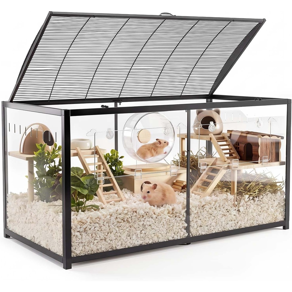 image:imageVEVOR Hamster Cage 360Viewing Transparent Hamster Habitats Small Animal Cage 295 x 173 x 24 in Ventilated Pet Mouse Cages with Water Bottle Portable Hamster House for Rats Guinea Pigs472L x 236W x 254H