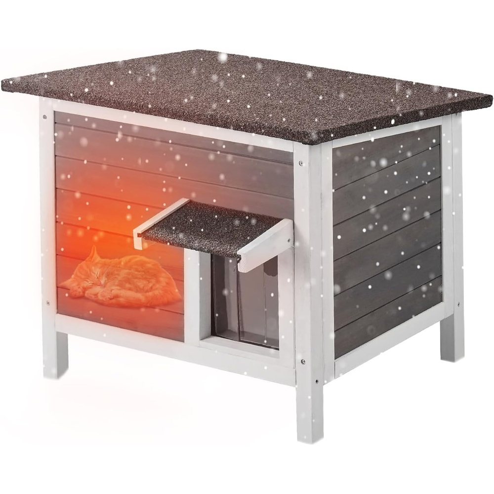 image:imageVEVOR Heated Outdoor Cat House Insulated Wooden Cat House for Cats Waterproof Feral Kitty Shelter with Heating Pad PVC Flap Door amp Openable Asphalt Roof for 13 Cats in Winter 34 x 21 x 27 inWooden House With Insulated Liner