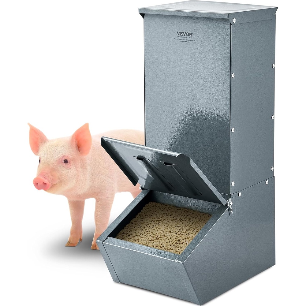 image:imageVEVOR Hog Feeder 22 Bushel Capacity Single Door Pig Feeder Heavy Duty Steel Piglets Feeder Multipurpose Trough Creep Feeder Outdoor Livestock Feeder Farm Accessory for Feeding up to 5 Hogs22 Bushel