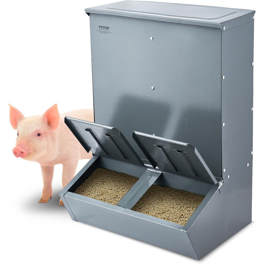 image:imageVEVOR Hog Feeder 22 Bushel Capacity Single Door Pig Feeder Heavy Duty Steel Piglets Feeder Multipurpose Trough Creep Feeder Outdoor Livestock Feeder Farm Accessory for Feeding up to 5 Hogs37 Bushel