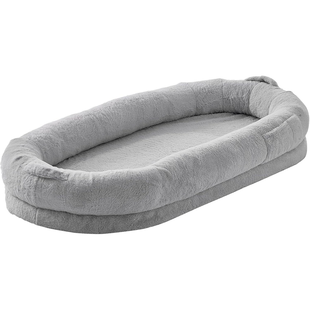 image:imageVEVOR Human Dog Bed 677x35x98 Human Dog Bed for Adult People Large Size Beds with Washable Faux Rabbit Fur Cover Egg Orthopedic Foam Storage Pocket Bean Beds for You and Pet Light GreyMedium  68L x 35W x 10H