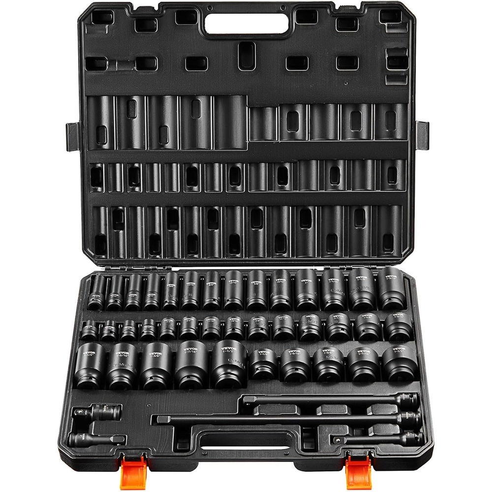 image:imageVEVOR Impact Drive Socket Set 12 Inches 19 Piece Impact Sockets SAE Standard Socket Assortment 38 Inches to 112 Inches 6point Hex Sockets12 43PCS CRMO