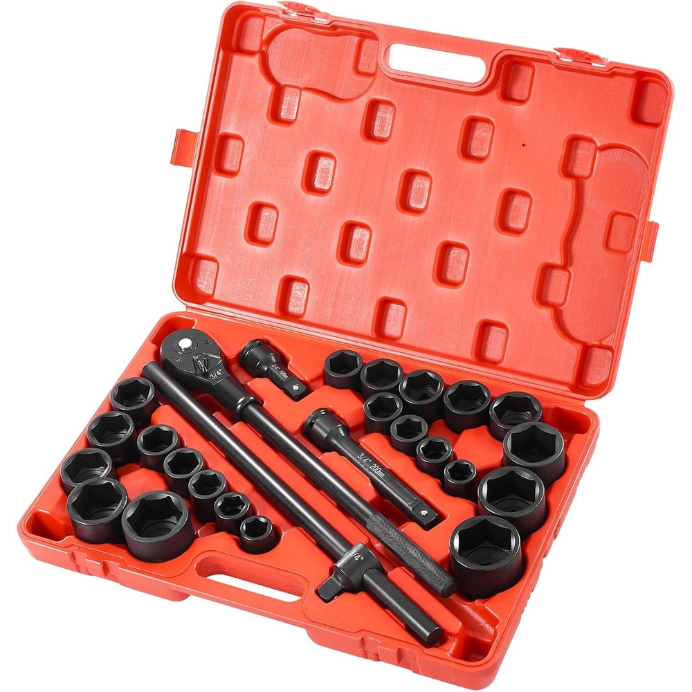 image:imageVEVOR Impact Drive Socket Set 12 Inches 19 Piece Impact Sockets SAE Standard Socket Assortment 38 Inches to 112 Inches 6point Hex Sockets34 27PCS