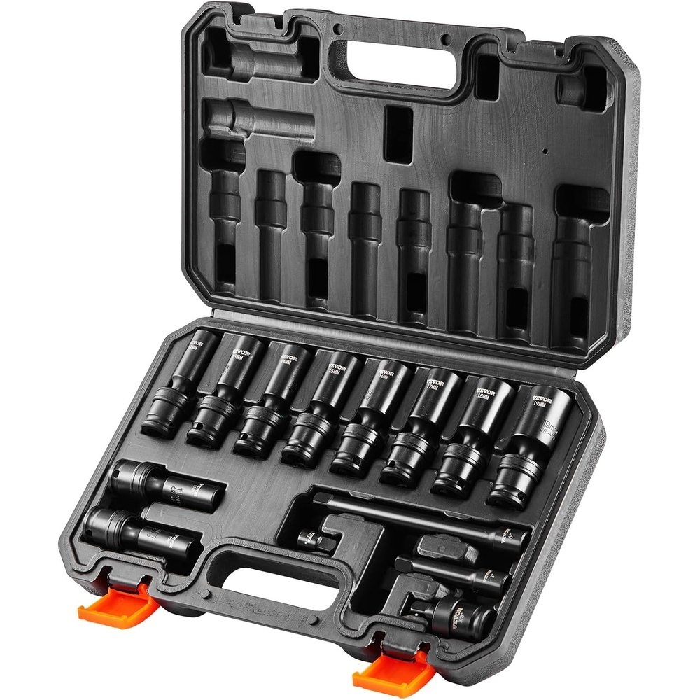 image:imageVEVOR Impact Drive Socket Set 12 Inches 19 Piece Impact Sockets SAE Standard Socket Assortment 38 Inches to 112 Inches 6point Hex Sockets38 14PCS Universal CRMO