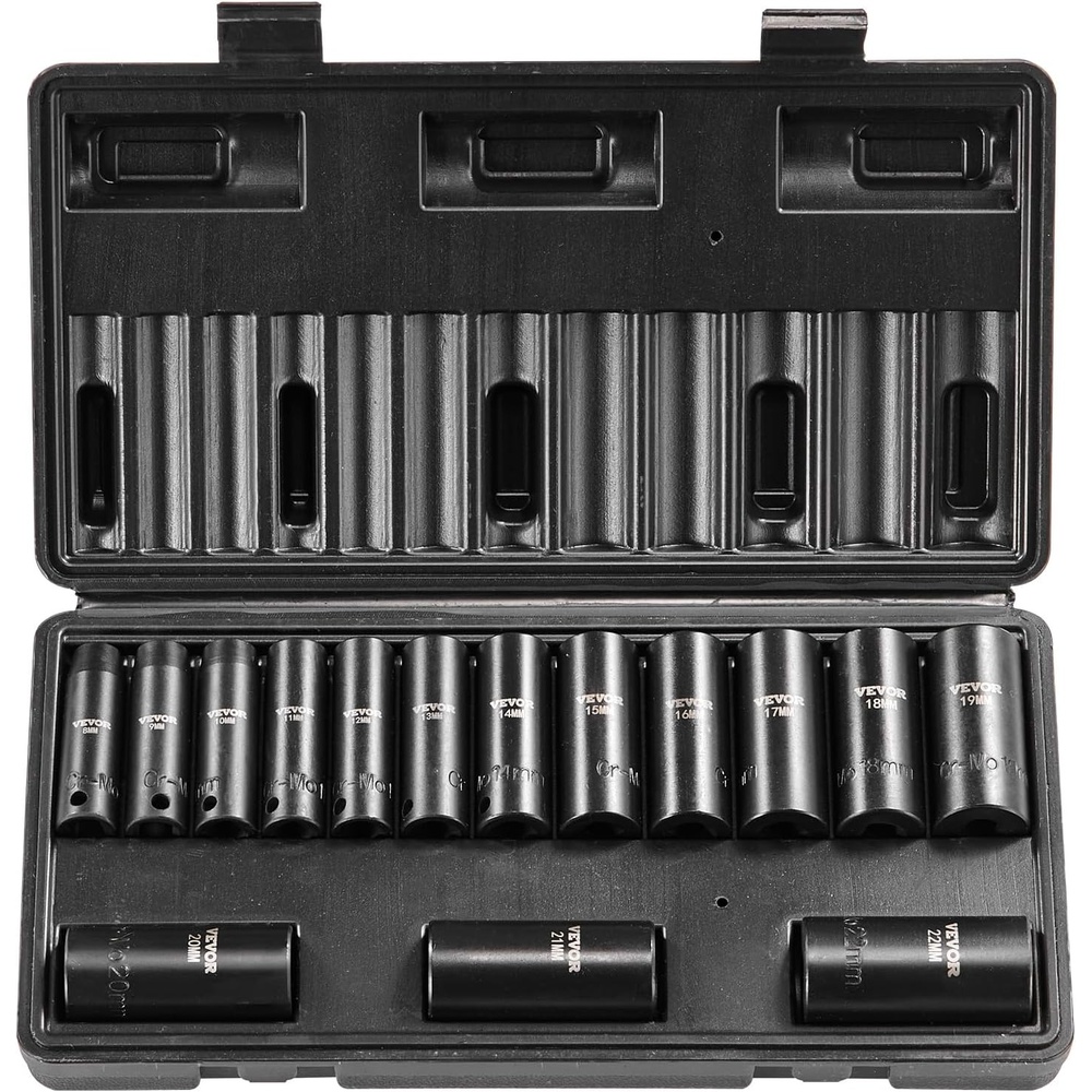 image:imageVEVOR Impact Drive Socket Set 12 Inches 19 Piece Impact Sockets SAE Standard Socket Assortment 38 Inches to 112 Inches 6point Hex Sockets38 15PCS CRMO
