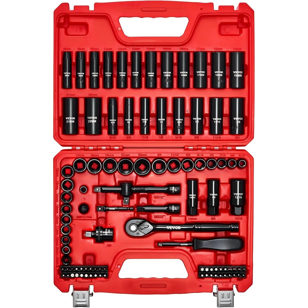 image:imageVEVOR Impact Drive Socket Set 12 Inches 19 Piece Impact Sockets SAE Standard Socket Assortment 38 Inches to 112 Inches 6point Hex Sockets38 96 PCS
