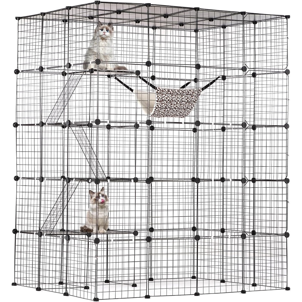 image:imageVEVOR Large 4Tier Cat Cage 41 x 14 x 55 Detachable Metal Wire Cat Enclosure with Litter Box Hammock Ramp ladders Indoor amp Outdoor Crate Exercise Place Ideal for Kitty Small Animals Black540L x 410W x 690H