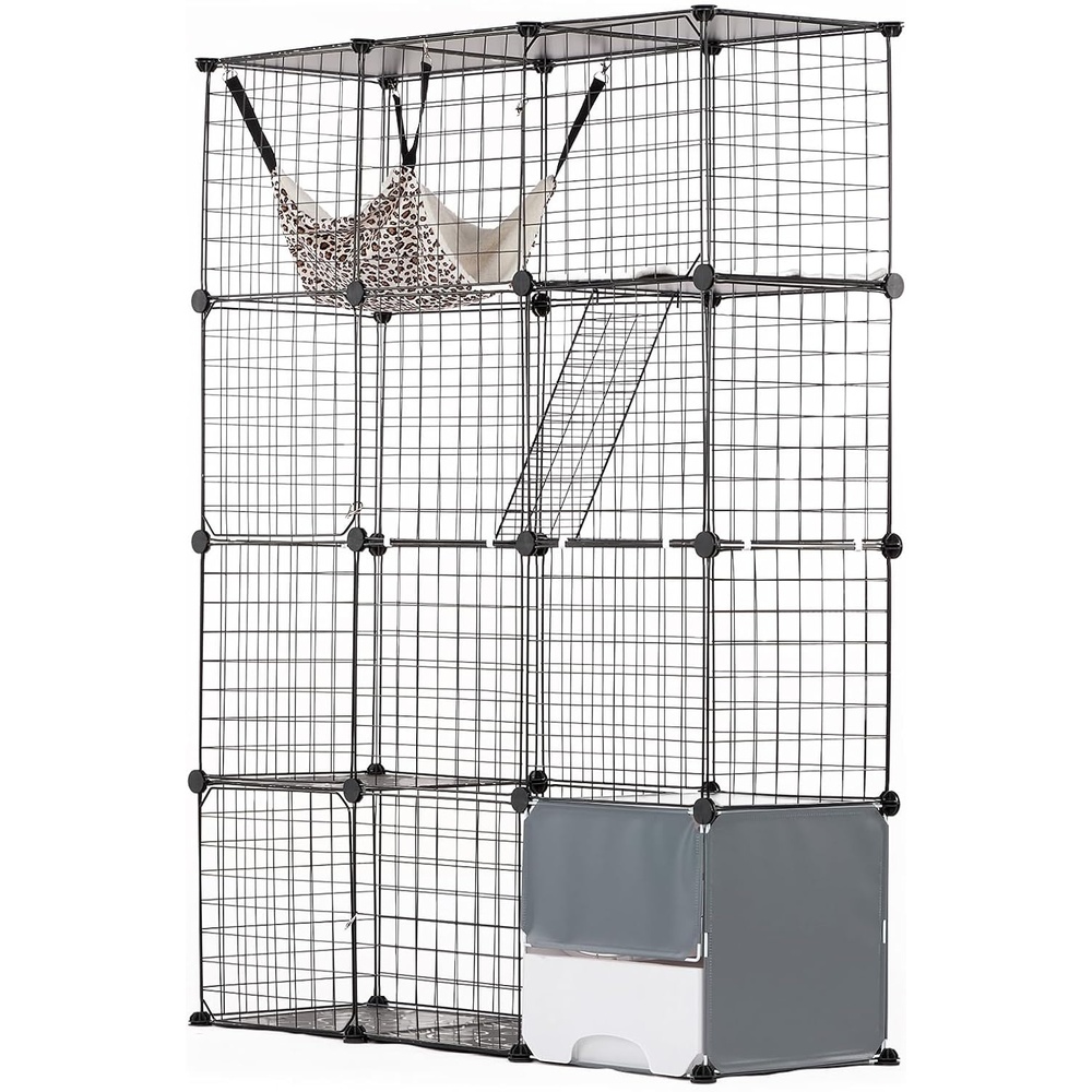 image:imageVEVOR Large 4Tier Cat Cage 41 x 14 x 55 Detachable Metal Wire Cat Enclosure with Litter Box Hammock Ramp ladders Indoor amp Outdoor Crate Exercise Place Ideal for Kitty Small Animals Black410L x 140W x 550H