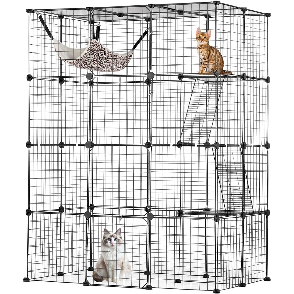 image:imageVEVOR Large 4Tier Cat Cage 41 x 14 x 55 Detachable Metal Wire Cat Enclosure with Litter Box Hammock Ramp ladders Indoor amp Outdoor Crate Exercise Place Ideal for Kitty Small Animals Black410L x 280W x 550H