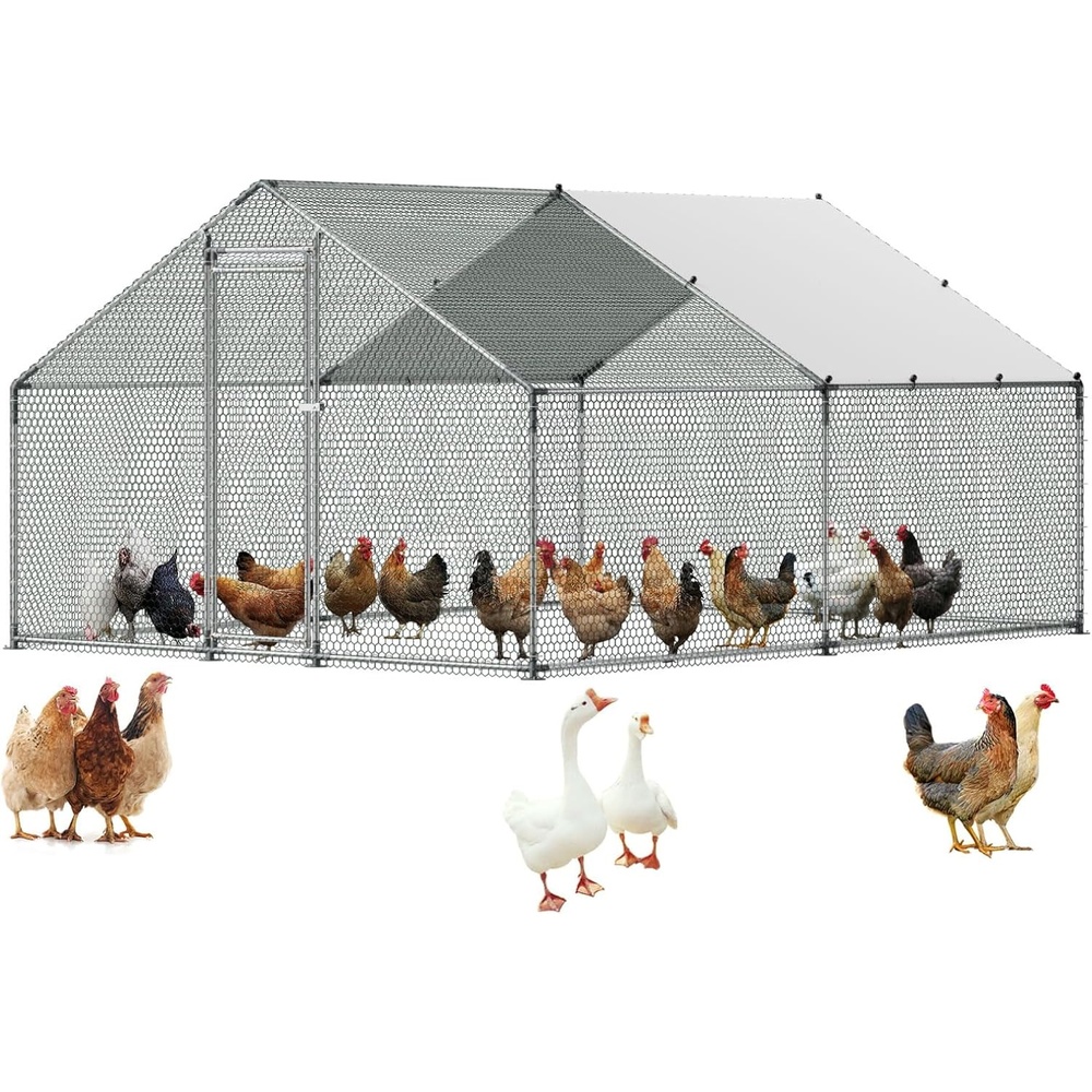 image:imageVEVOR Large Metal Chicken Coop with Run 196 x 98 x 65 ft Walkin Chicken Coop for Yard with Waterproof Cover Dome Roof Large Poultry Cage for Hen House Duck Coop and Rabbit Run1186L x 1547W x 784H
