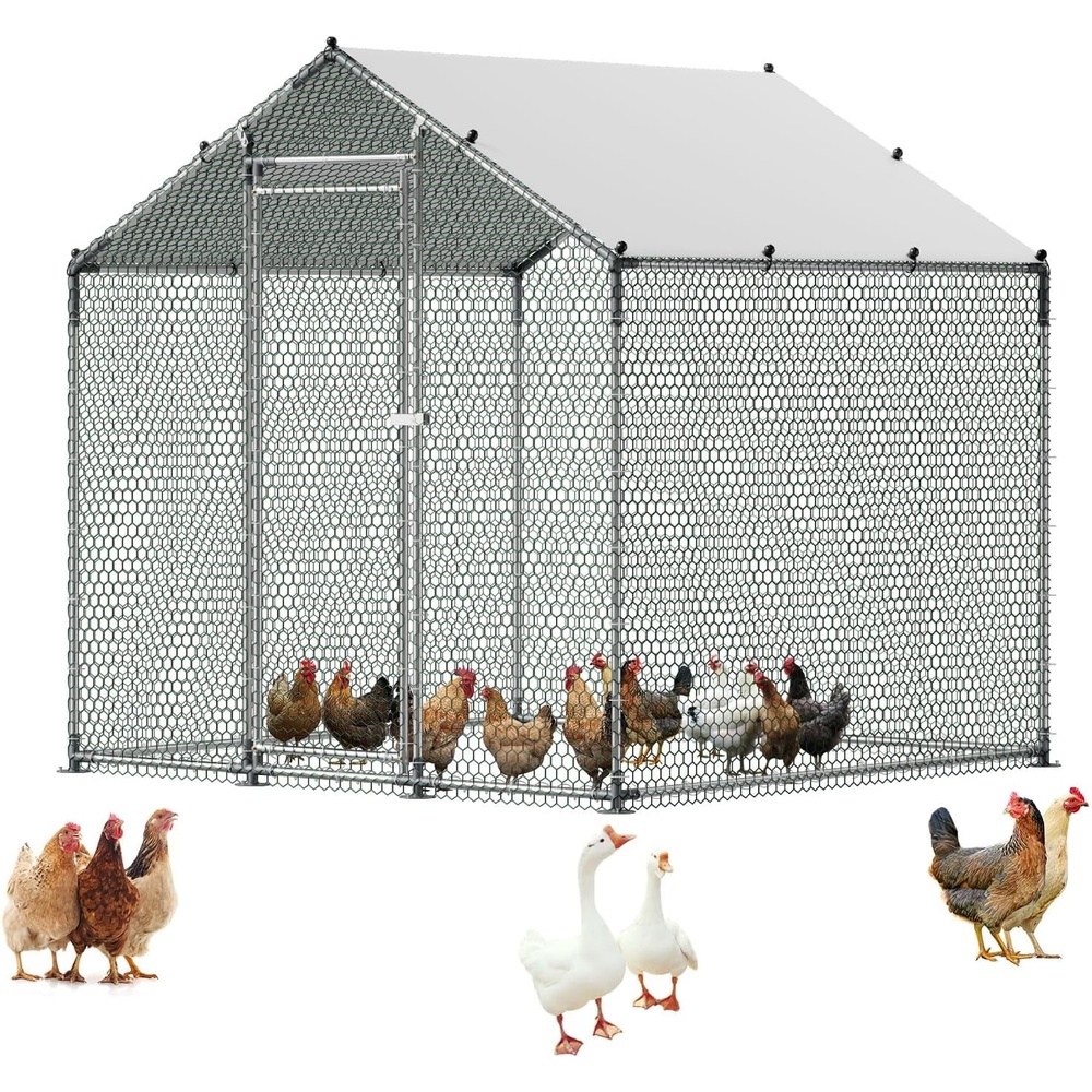 image:imageVEVOR Large Metal Chicken Coop with Run 196 x 98 x 65 ft Walkin Chicken Coop for Yard with Waterproof Cover Dome Roof Large Poultry Cage for Hen House Duck Coop and Rabbit Run787L x 787W x 787H