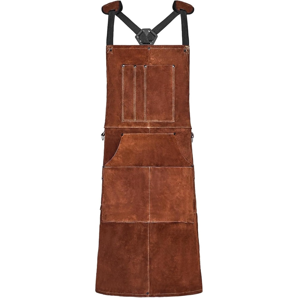 image:imageVEVOR Leather Welding Work Apron Heavy Duty Cowhide Flame Resistant Welding Apron HeatResistant Blacksmith Welder Aprons with 6 Tool Pockets for Woodworking Gardening BBQ