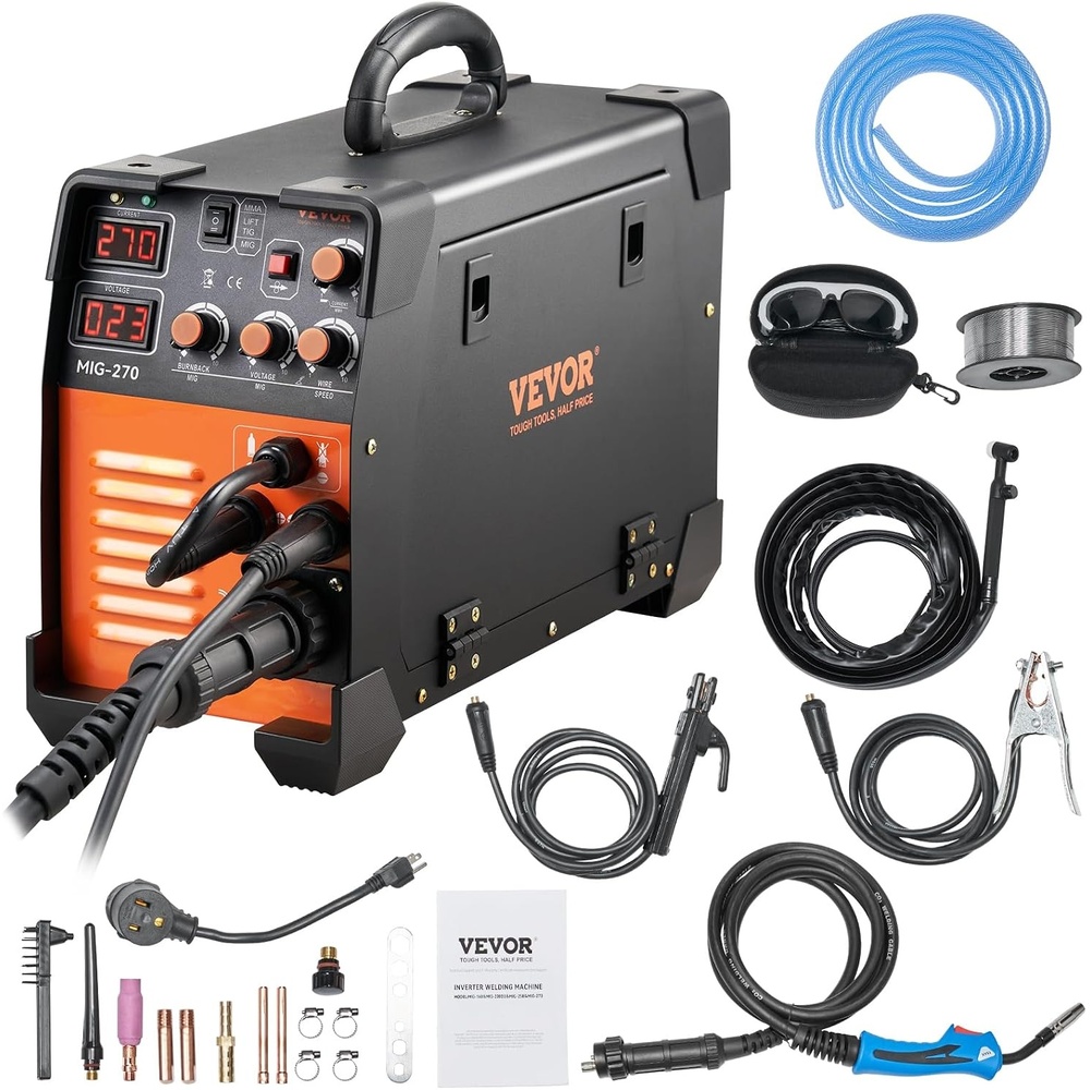 image:imageVEVOR MIG Welder 3 in 1 270 Amp Welding Machine 110 220V MIG Lift TIG Arc Welder Portable Lift TIG Welder ARC Welder with IGBT DC Inverter LCD Digital Display Welder Torch and Welding Wire181 x 83 x13 inches