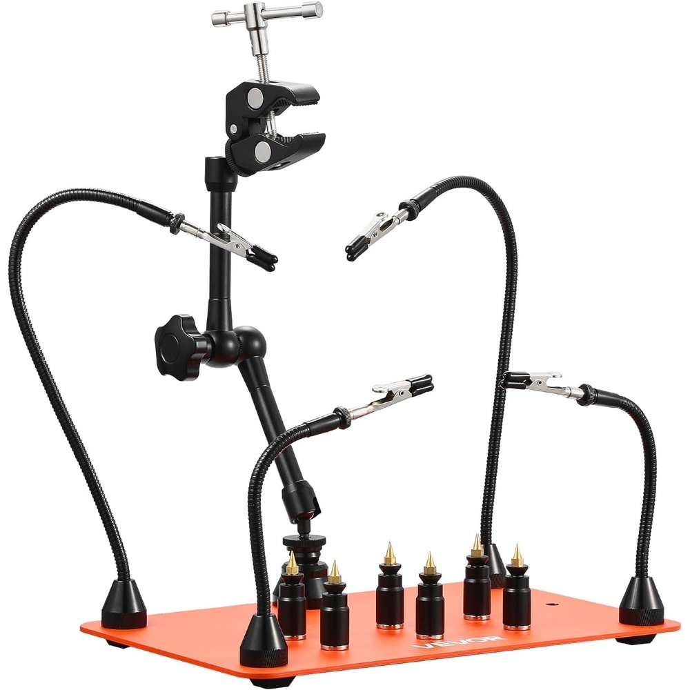 image:imageVEVOR Magnetic Helping Hands Soldering Station 4 Flexible Arms Third Hand Tool with 3X LED Magnifying Lamp amp NonSlip HeavyDuty Base Soldering Helping Hands for Electronic Repair Craft Hobby DIY117in Large Base with Holders