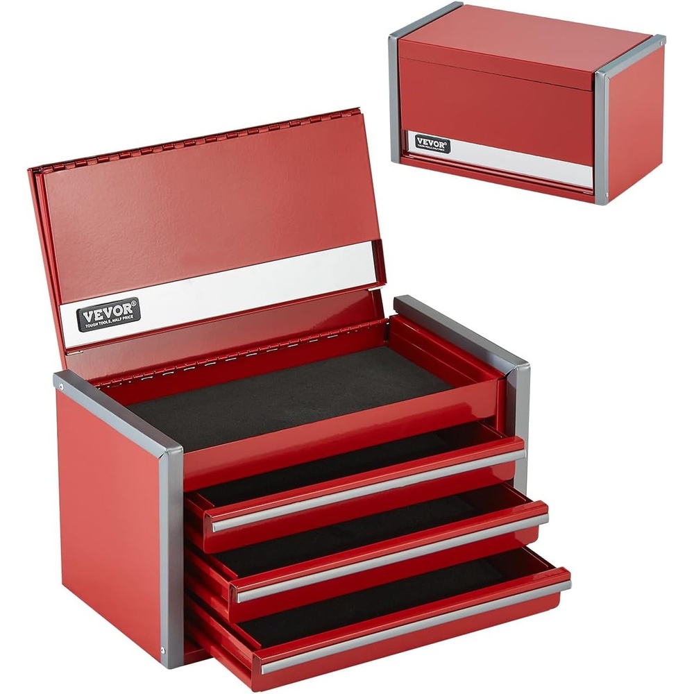image:imageVEVOR Metal Tool Box 86inch Portable Metal Tool Box with 5 Drawers Small Tool Chest with EVA Liners and PP Feet Pads HeavyDuty Steel With Ball Bearing Opening and Powder Coated Finish Black3 DrawersRed