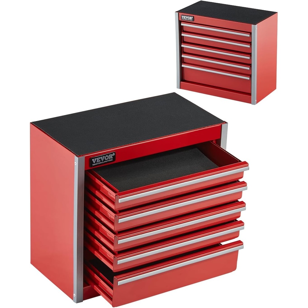 image:imageVEVOR Metal Tool Box 86inch Portable Metal Tool Box with 5 Drawers Small Tool Chest with EVA Liners and PP Feet Pads HeavyDuty Steel With Ball Bearing Opening and Powder Coated Finish Black5 DrawersRed