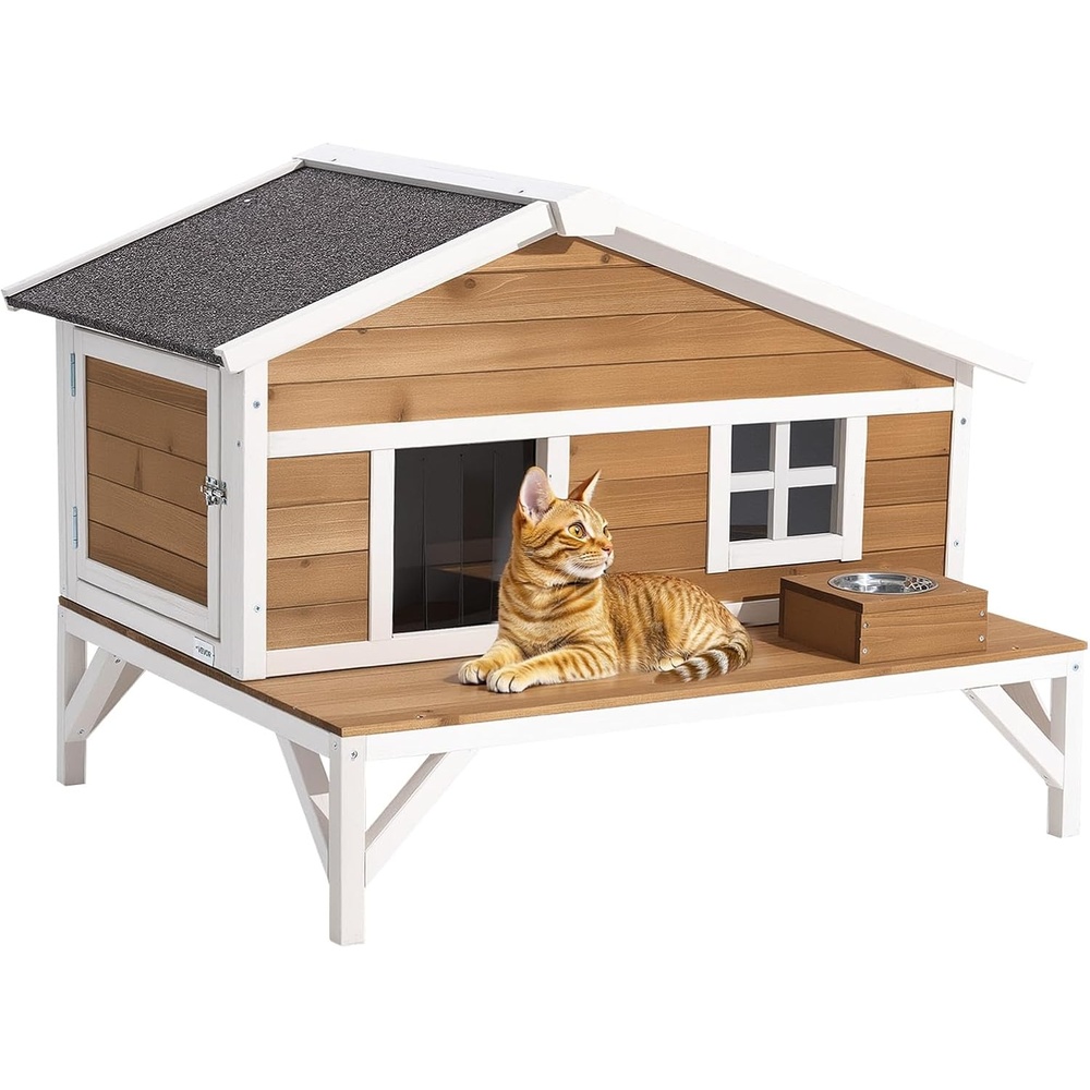 image:imageVEVOR Outdoor Cat House 2Story Wooden Cat Shelter with Stairs amp Balcony Elevated Feral Kitty Shelter Spacious Room Waterproof Cats Condos for Indoor amp Outdoor Cats in Winter 30 x 22 x 30 inWood  1 story Wooden House with Insulated liner