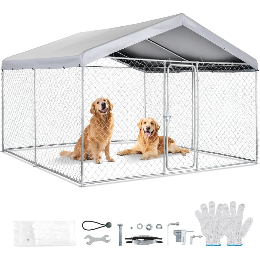 image:imageVEVOR Outdoor Dog Kennel 656 x 656 x 525 ft Large Dog Kennel with Secure Lock Outside Dogs Enclosures with UVResistant amp Waterproof Roof Cover Heavy Duty Pet Crate Cage Run for Large Dogs1181L x 1181W x 846H
