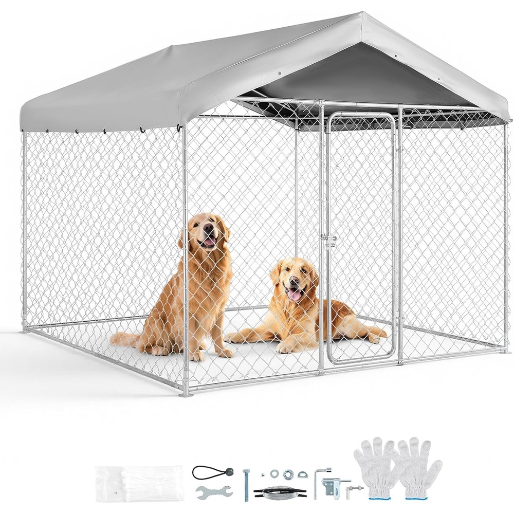 image:imageVEVOR Outdoor Dog Kennel 656 x 656 x 525 ft Large Dog Kennel with Secure Lock Outside Dogs Enclosures with UVResistant amp Waterproof Roof Cover Heavy Duty Pet Crate Cage Run for Large Dogs906L x 906W x 846H