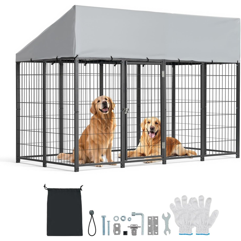 image:imageVEVOR Outdoor Dog Kennel 656 x 656 x 525 ft Large Dog Kennel with Secure Lock Outside Dogs Enclosures with UVResistant amp Waterproof Roof Cover Heavy Duty Pet Crate Cage Run for Large Dogs945L x 472W x 650H