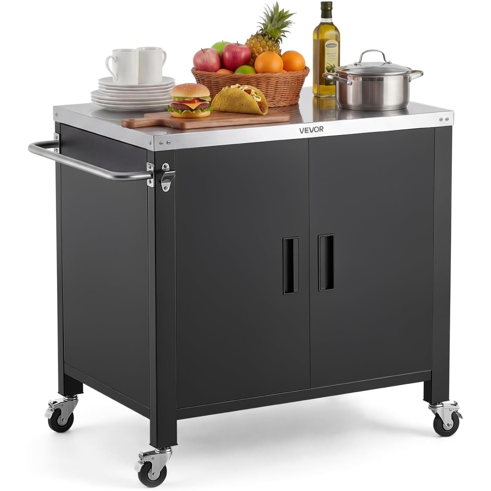 image:imageVEVOR Outdoor Grill Cart with Storage Cabinet 40 Inch Grill Table Waterproof Kitchen Island with Stainless Steel Top Spice Rack and Wheels Movable Food Prep Station for Patio Bar Backyard BBQ36 Inch
