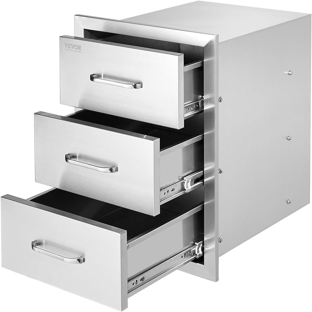 image:imageVEVOR Outdoor Kitchen Cabinets 1811W x 2323D x 2323H TripleAccess Stainless Steel BBQ Drawers with Handles BBQ Island Drawer for Outdoor Kitchens Barbeque Island Patio Grill Station16W x 215H x 18D Inch